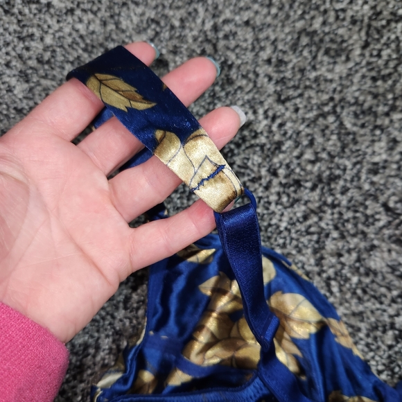 Vtg Victorias Secret Second Skin Shiny Satin Bra 38DD Blue Floral Gold Leaf,Sexy - Picture 5 of 12